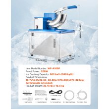 Commercial Ice Crusher 661LBS/H Electric Snow Cone Maker Shaved Ice Blue