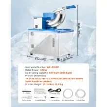 Commercial Ice Crusher 661LBS/H Electric Snow Cone Maker Shaved Ice Blue
