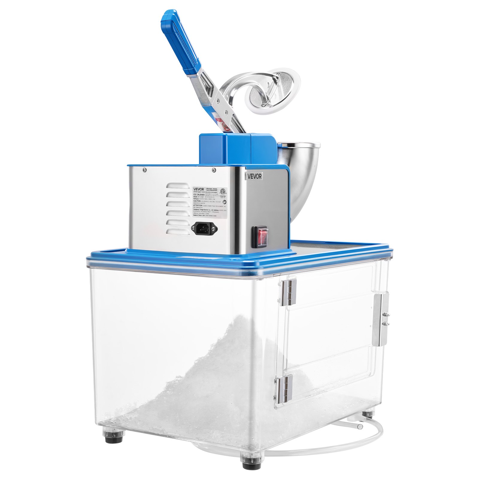 VEVOR Commercial Ice Crusher 661LBS/H, 350W Electric Snow Cone Machine with 4 Blades, 2000RPM Stainless Steel Shaved Ice Machine with 11 Gal Crushed-Ice Box, for Family Restaurants Bars, Blue