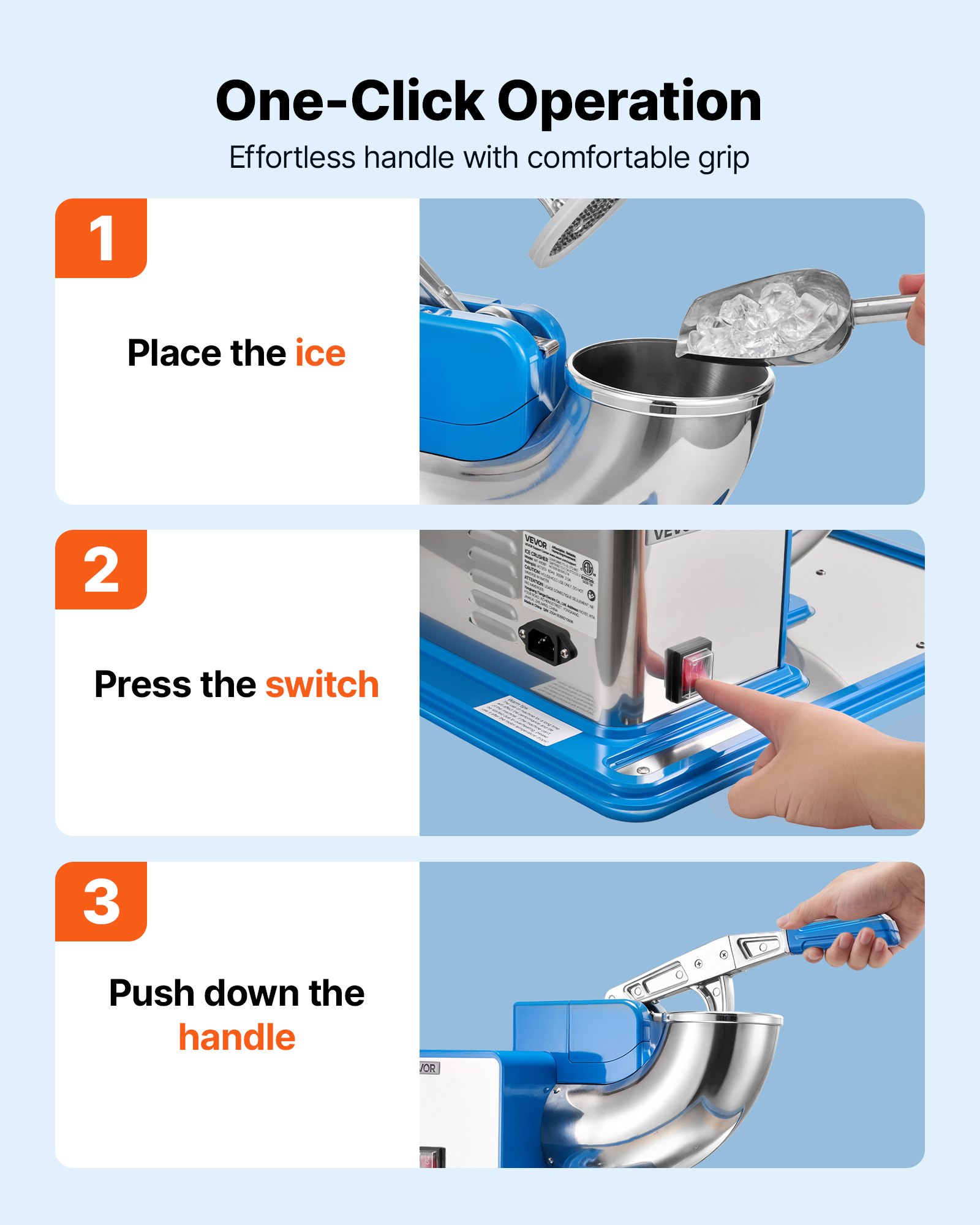 VEVOR Commercial Ice Crusher 661LBS/H, 350W Electric Snow Cone Machine with 4 Blades, 2000RPM Stainless Steel Shaved Ice Machine with 11 Gal Crushed-Ice Box, for Family Restaurants Bars, Blue
