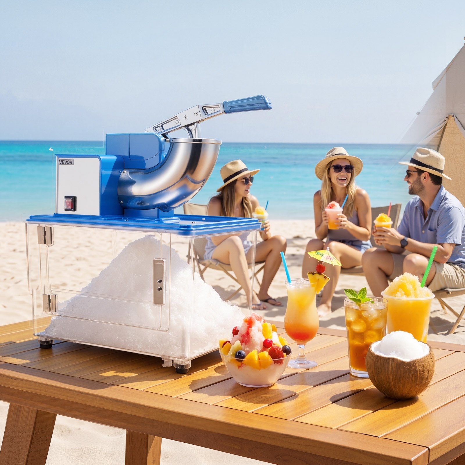 VEVOR Commercial Ice Crusher 661LBS/H, 350W Electric Snow Cone Machine with 4 Blades, 2000RPM Stainless Steel Shaved Ice Machine with 11 Gal Crushed-Ice Box, for Family Restaurants Bars, Blue