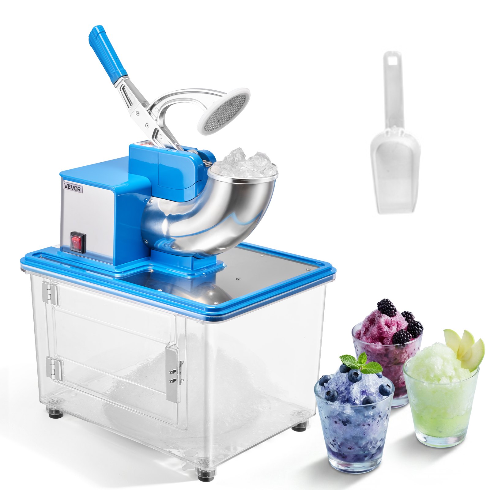 VEVOR Commercial Ice Crusher 661LBS/H, 350W Electric Snow Cone Machine with 4 Blades, 2000RPM Stainless Steel Shaved Ice Machine with 11 Gal Crushed-Ice Box, for Family Restaurants Bars, Blue