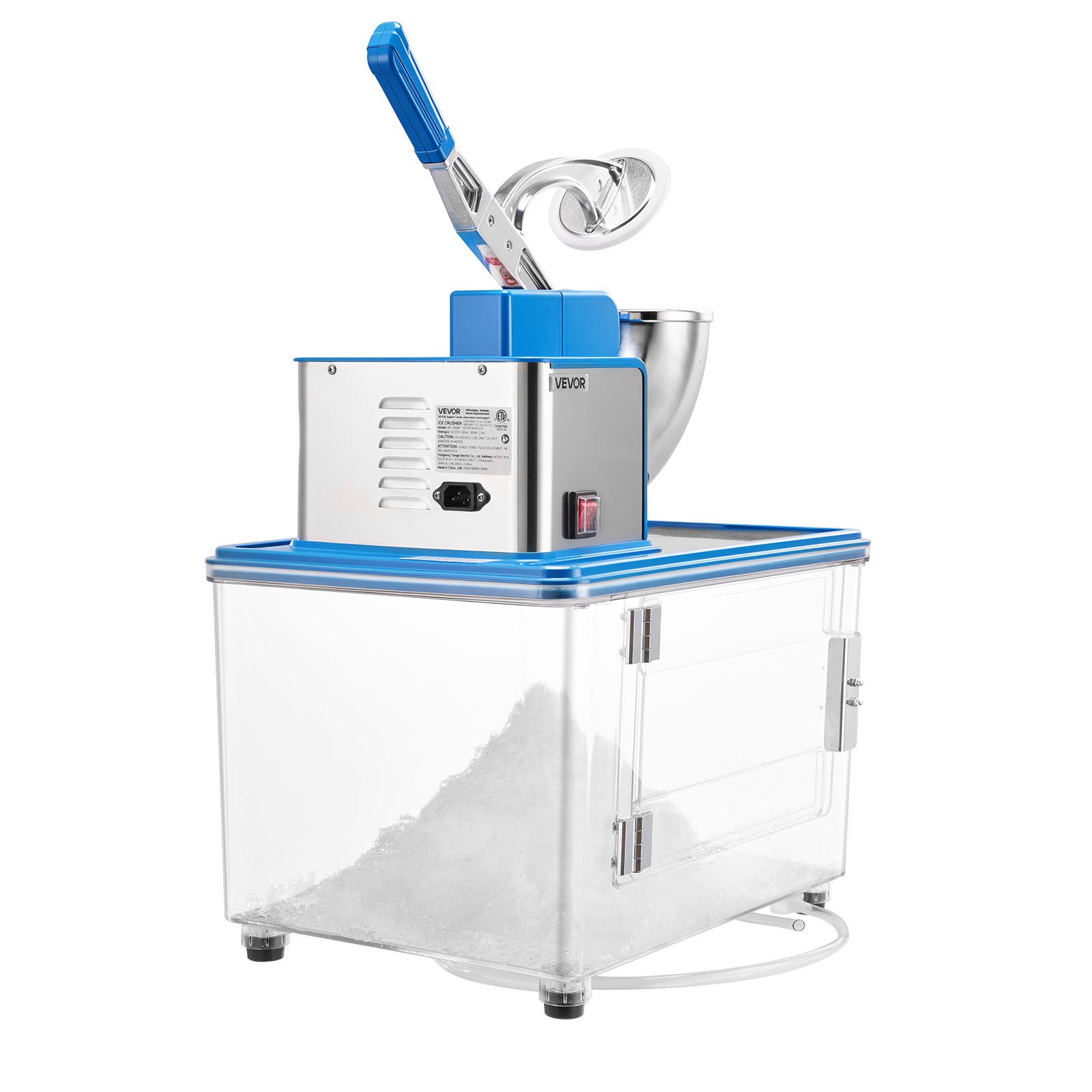 VEVOR Commercial Ice Crusher 661LBS/H, 350W Electric Snow Cone Machine with 4 Blades, 2000RPM Stainless Steel Shaved Ice Machine with 11 Gal Crushed-Ice Box, for Family Restaurants Bars, Blue