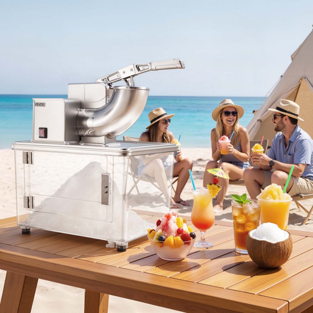 VEVOR Commercial Ice Crusher 661LBS/H, 350W Electric Snow Cone Machine with 4 Blades, 2000RPM Stainless Steel Shaved Ice Machine with 11 Gal Crushed-Ice Box, for Family Restaurants Bars, Silver
