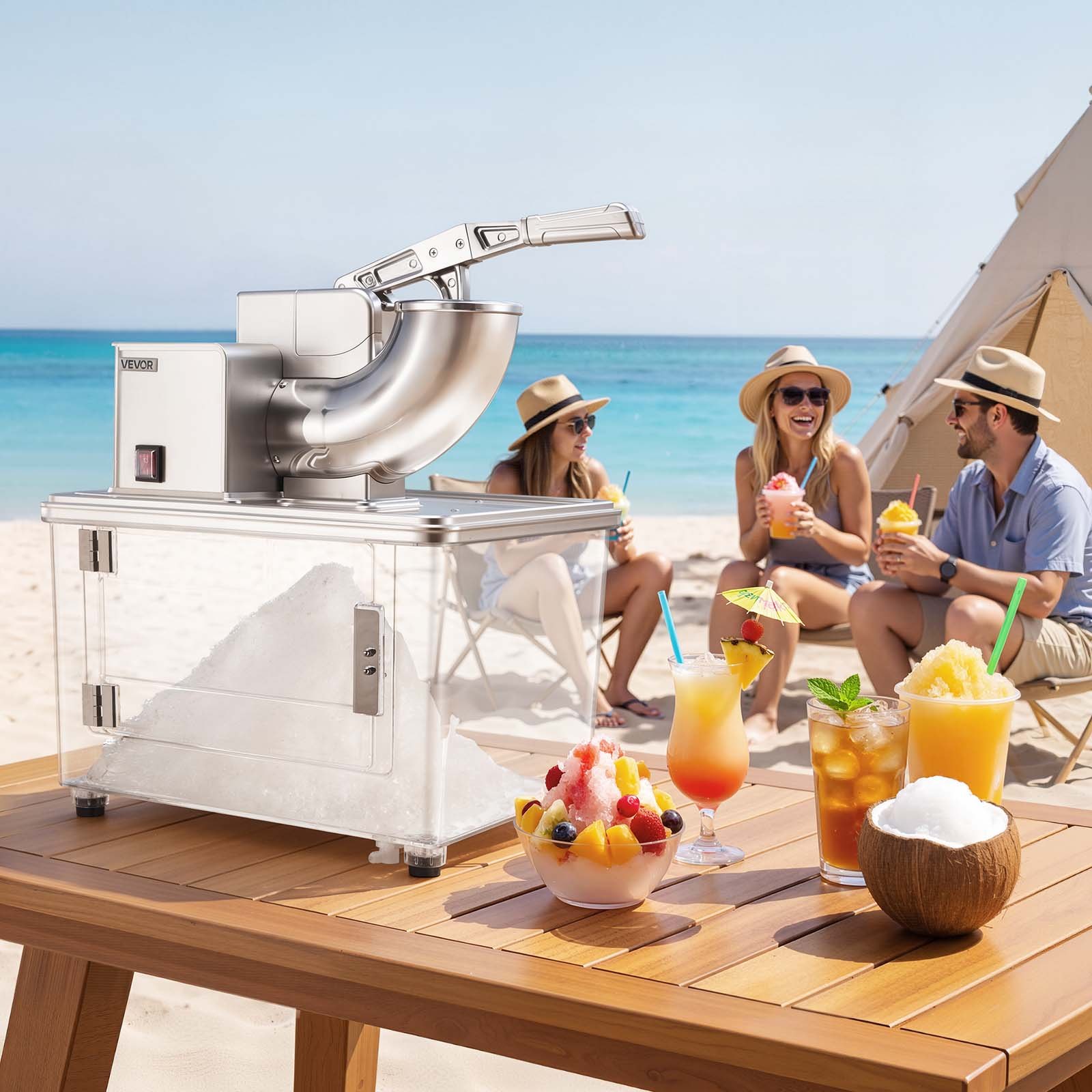 VEVOR Commercial Ice Crusher 661LBS/H, 350W Electric Snow Cone Machine with 4 Blades, 2000RPM Stainless Steel Shaved Ice Machine with 11 Gal Crushed-Ice Box, for Family Restaurants Bars, Silver