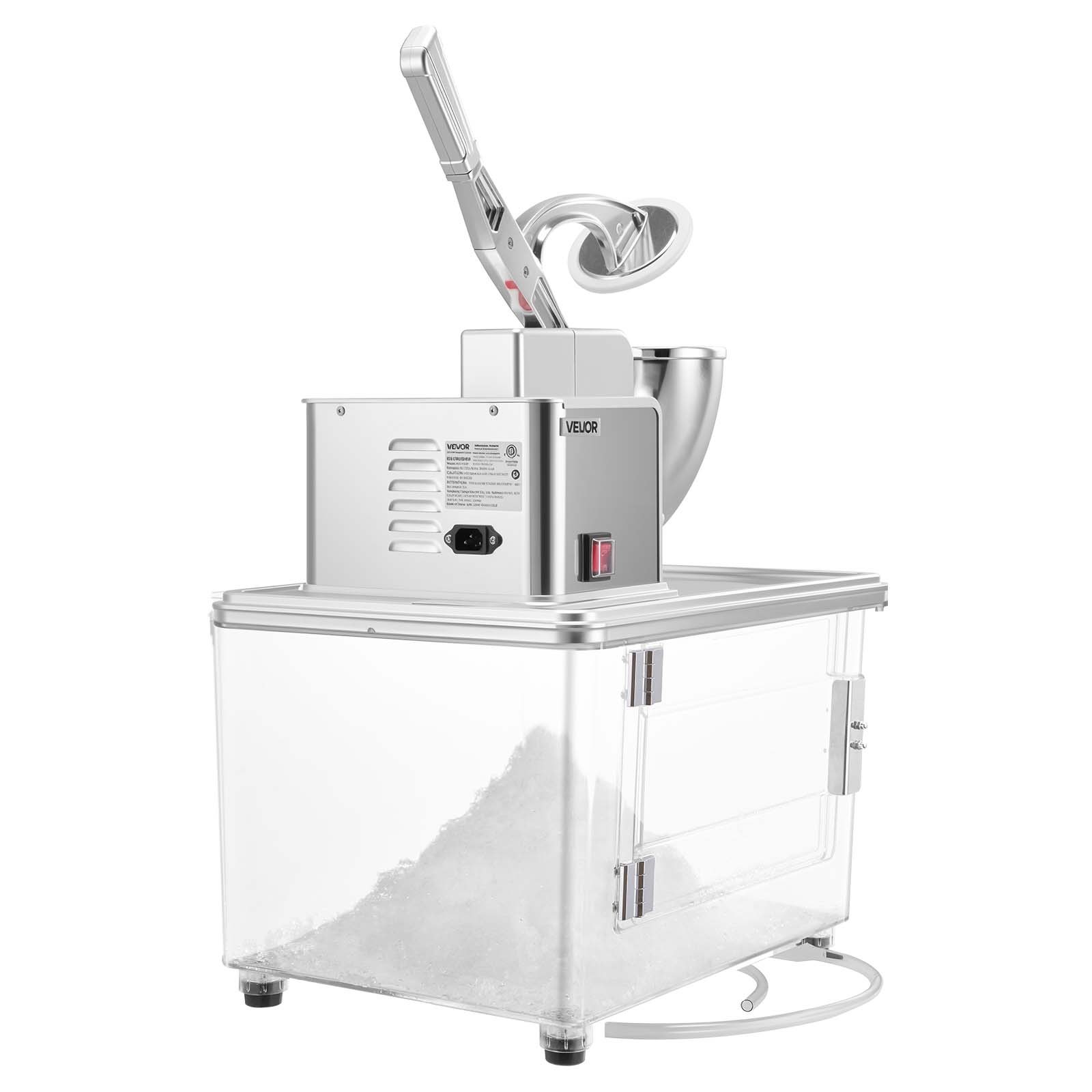VEVOR Commercial Ice Crusher 661LBS/H, 350W Electric Snow Cone Machine with 4 Blades, 2000RPM Stainless Steel Shaved Ice Machine with 11 Gal Crushed-Ice Box, for Family Restaurants Bars, Silver