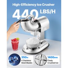 Commercial Ice Crusher 440LBS/H Electric Snow Cone Maker Shaved Ice Silver