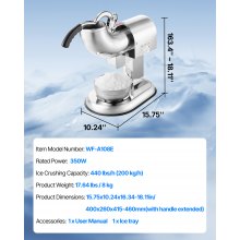 Commercial Ice Crusher 440LBS/H Electric Snow Cone Maker Shaved Ice Silver