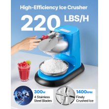 Commercial Ice Crusher 220LBS/H Electric Snow Cone Maker Shaved Ice Blue