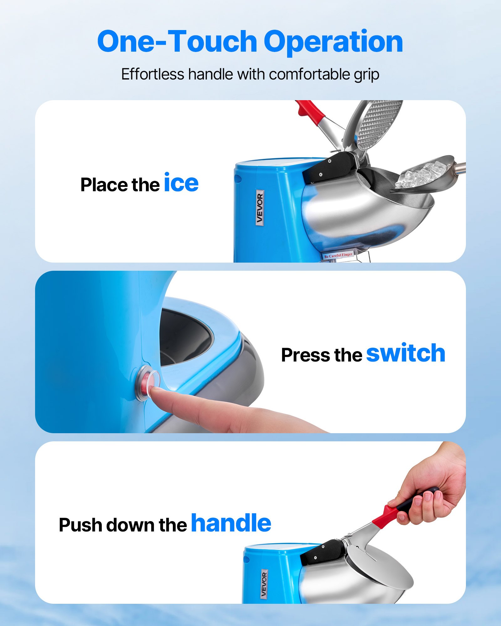 VEVOR Ice Crusher Machine, 100kg Per Hour Electric 4 Blades Snow Cone Maker, Stainless Steel Shaved Ice Machine with Bowl and Cover, 300W 1400RPM Ice-Shaver for Home and Commercial Use, Blue