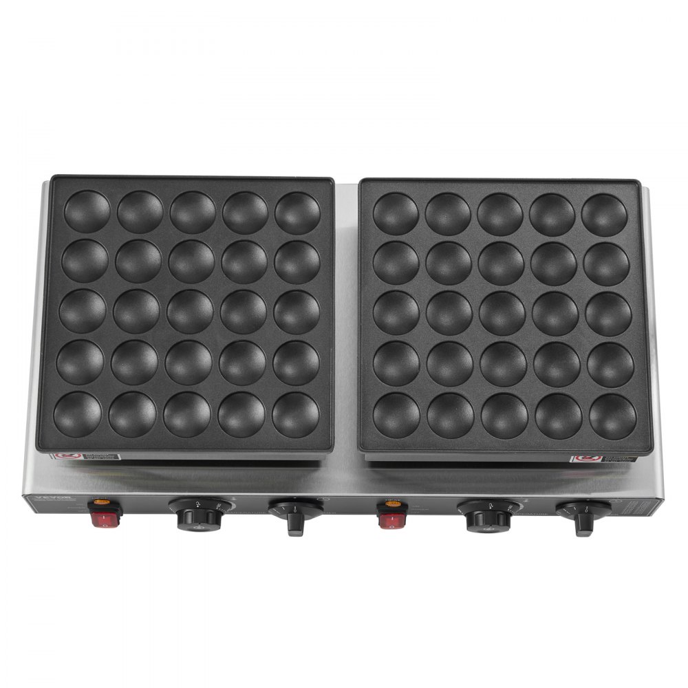 VEVOR 50PCS Mini Dutch Pancake Maker, Non-stick Stainless Steel Dorayaki Baker, 1800W Commercial Electric Poffertjes Grill Pan, Dual Temp & Time Control, for Kitchen Restaurant Breakfast Dessert