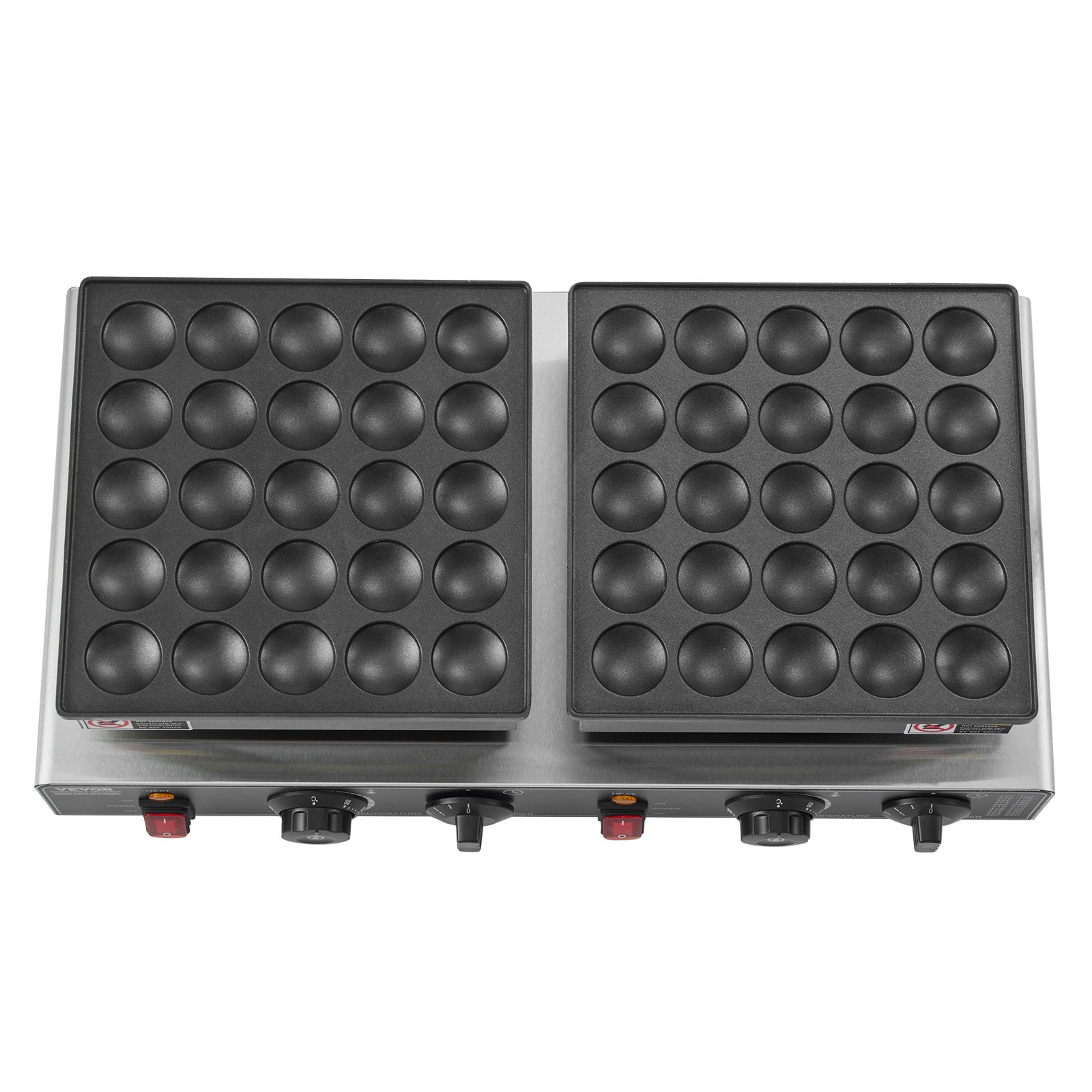 VEVOR 50PCS Mini Dutch Pancake Maker, Non-stick Stainless Steel Dorayaki Baker, 1800W Commercial Electric Poffertjes Grill Pan, Dual Temp & Time Control, for Kitchen Restaurant Breakfast Dessert