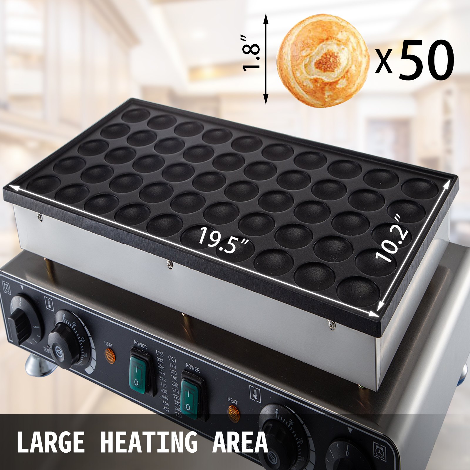 VEVOR 50PCS Mini Dutch Pancake Maker, Non-stick Stainless Steel Dorayaki Baker, 1800W Commercial Electric Poffertjes Grill Pan, Dual Temp & Time Control, for Kitchen Restaurant Breakfast Dessert