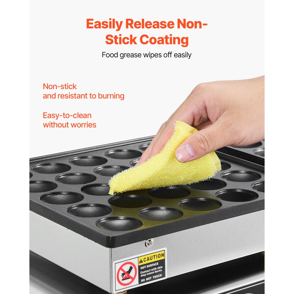 VEVOR 50PCS Mini Dutch Pancake Maker, Non-stick Stainless Steel Dorayaki Baker, 1800W Commercial Electric Poffertjes Grill Pan, Dual Temp & Time Control, for Kitchen Restaurant Breakfast Dessert