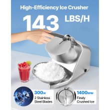 Commercial Ice Crusher 143LBS/H Electric Snow Cone Maker Shaved Ice Silver