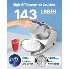 Trituradora de hielo comercial de 143 lb/h, eléctrica, para hacer conos de nieve, hielo raspado, color plateado