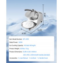 Commercial Ice Crusher 143LBS/H Electric Snow Cone Maker Shaved Ice Silver