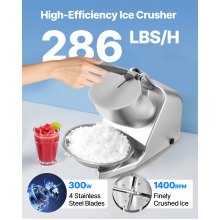 Commercial Ice Crusher 286LBS/H Electric Snow Cone Maker Shaved Ice Silver