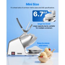 Commercial Ice Crusher 286LBS/H Electric Snow Cone Maker Shaved Ice Silver