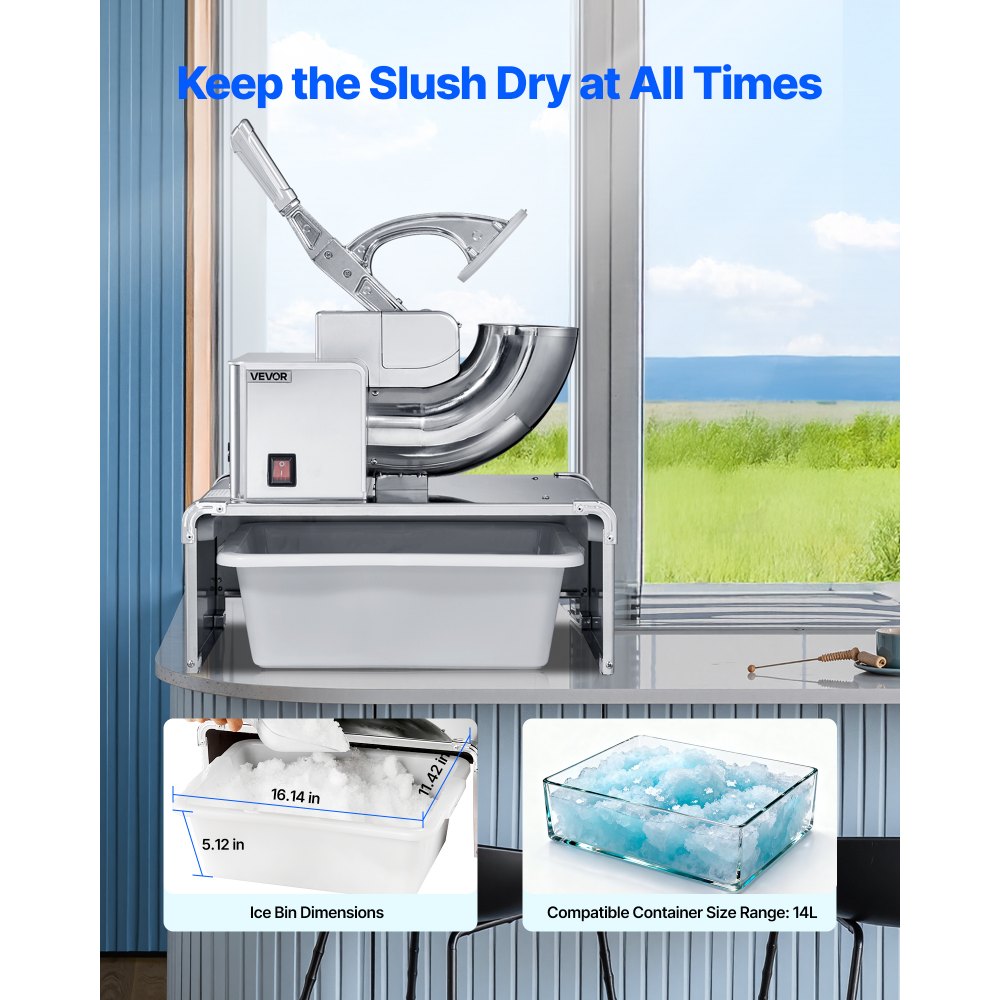 VEVOR Commercial Ice Shaver Machine, 661 LBS/H Electric Ice Crusher with Replaceable Container, 350W Premium Motor, 4 Blades, Shaved Snow Cone Machine Ice Maker for Dessert Shop Bar Party, Silver