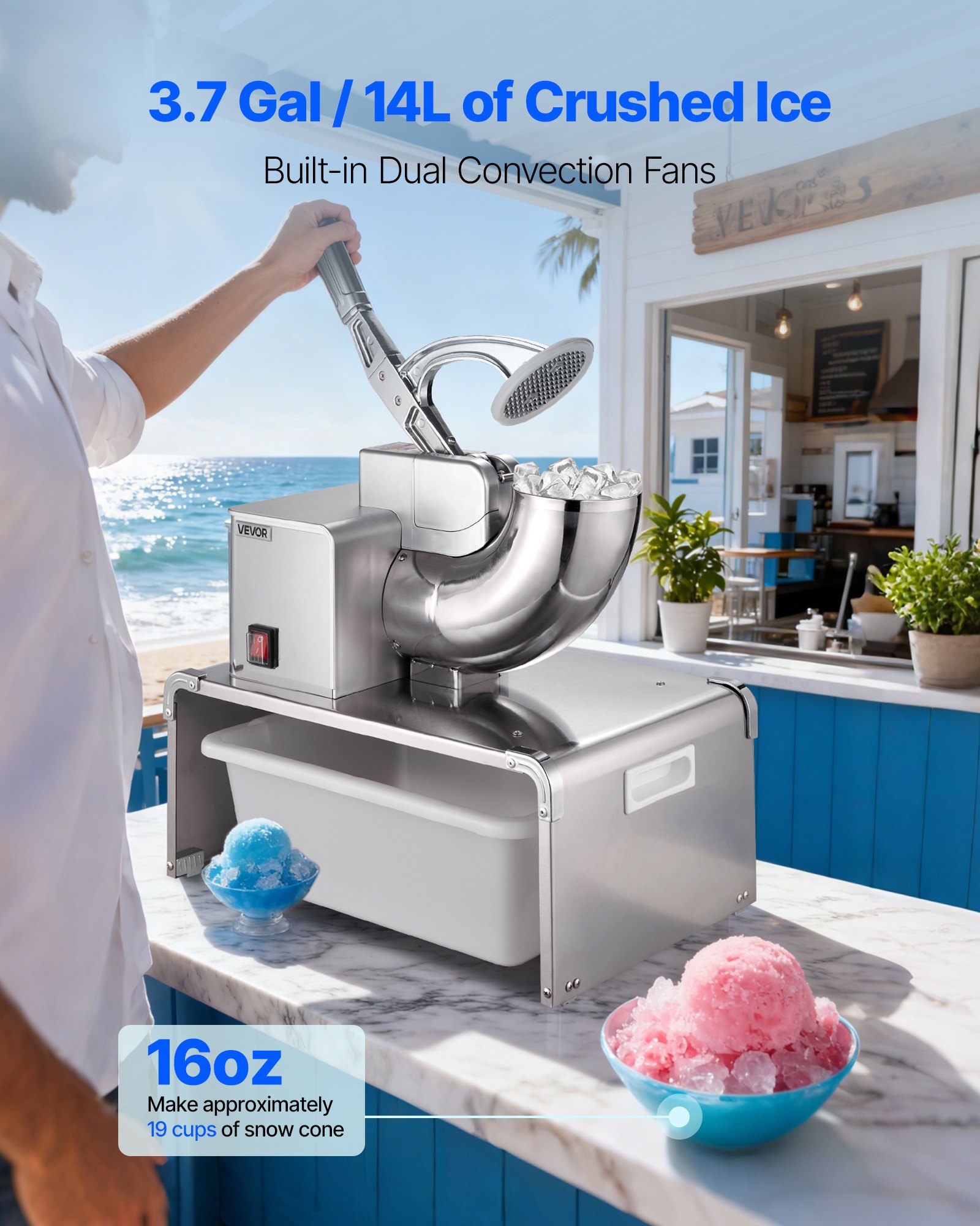 VEVOR Commercial Ice Shaver Machine, 661 LBS/H Electric Ice Crusher with Replaceable Container, 350W Premium Motor, 4 Blades, Shaved Snow Cone Machine Ice Maker for Dessert Shop Bar Party, Silver