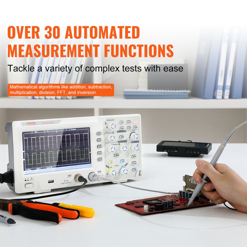 VEVOR Portable Digital Oscilloscope 1GS/S Sampling Rate 100MHZ Dual Channel LCD