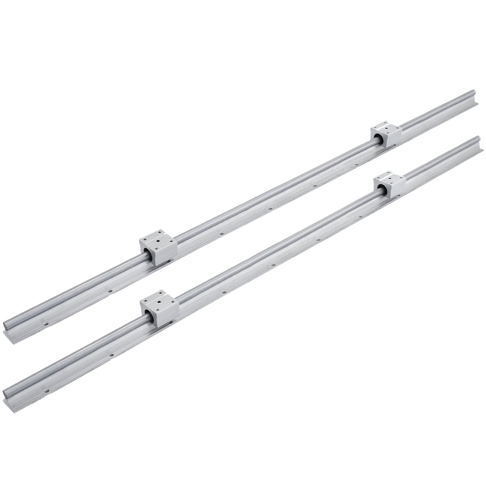 two VEVOR linear rails with sliding blocks on white background.