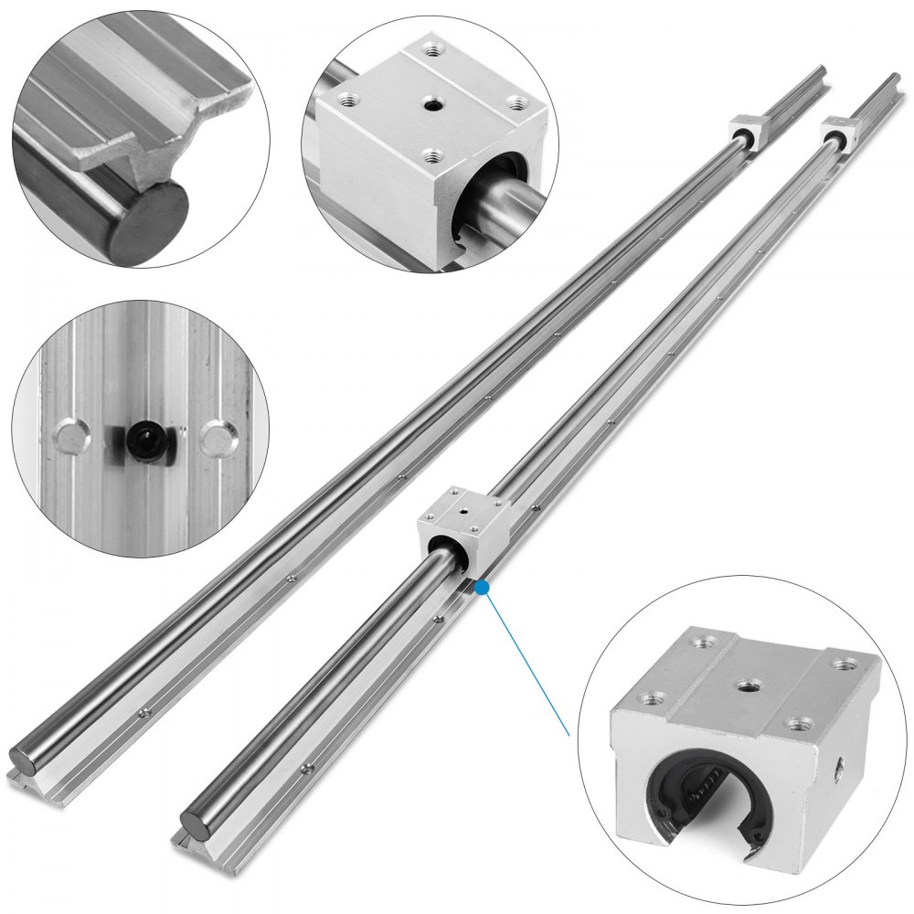2 Set SBR20-1200mm 20mm Fully Supported Linear Rail Shaft Rod With 4 SBR20UU + SBR16-2000mm Linear Slide Guide 16mm Shaft 2 Rail With 4SBR16UU Bearing Block CNC