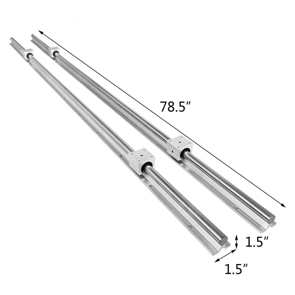 2 Set SBR20-1200mm 20mm Fully Supported Linear Rail Shaft Rod With 4 SBR20UU + SBR16-2000mm Linear Slide Guide 16mm Shaft 2 Rail With 4SBR16UU Bearing Block CNC