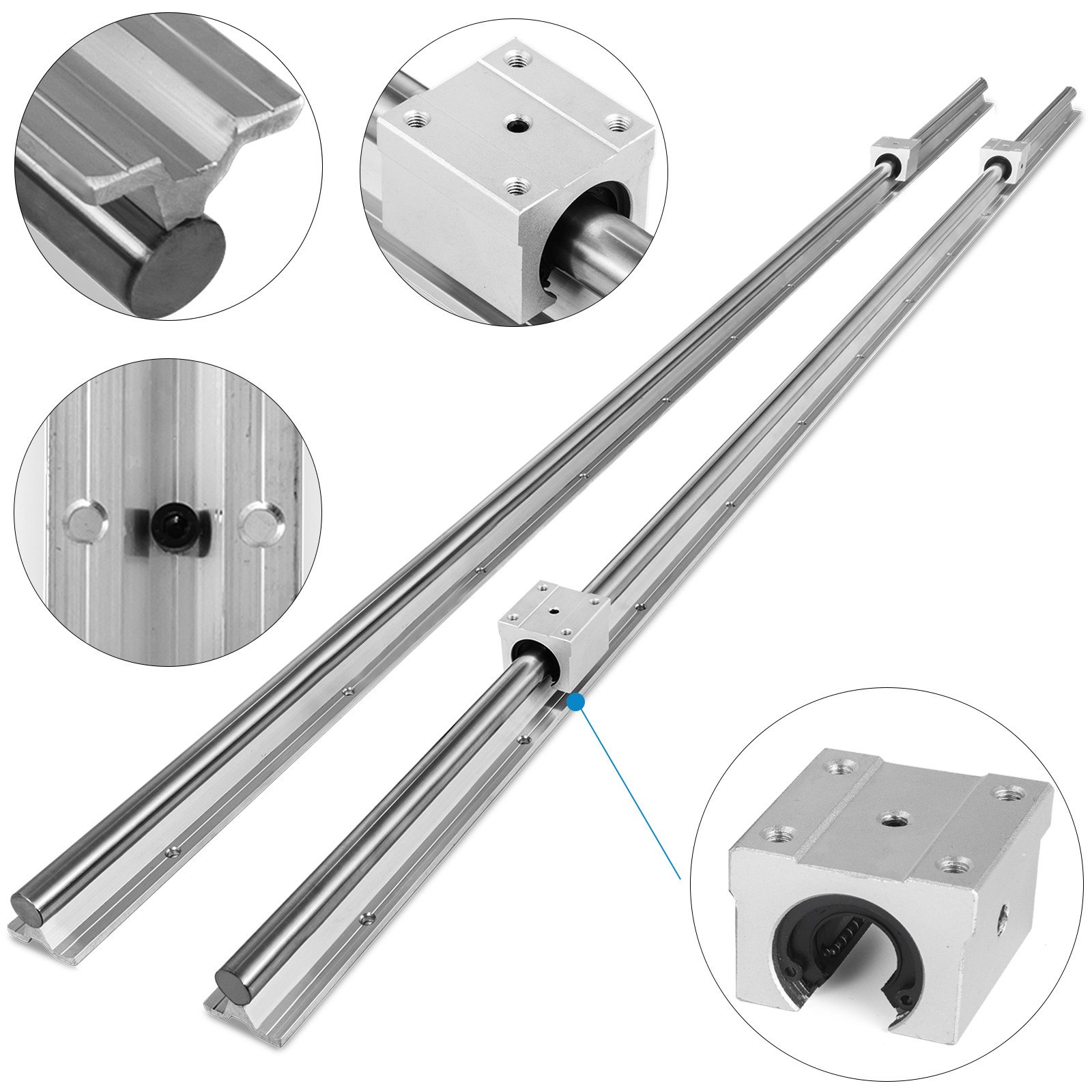 2 Set SBR20-1200mm 20mm Fully Supported Linear Rail Shaft Rod With 4 SBR20UU + SBR16-2000mm Linear Slide Guide 16mm Shaft 2 Rail With 4SBR16UU Bearing Block CNC