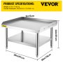 VEVOR Stainless Steel Equipment Grill Stand, 36 x 30 x 24 Inches Stainless Table, Grill Stand Table with Adjustable Storage Undershelf, Equipment Stand Grill Table for Hotel, Home, Restaurant Kitchen
