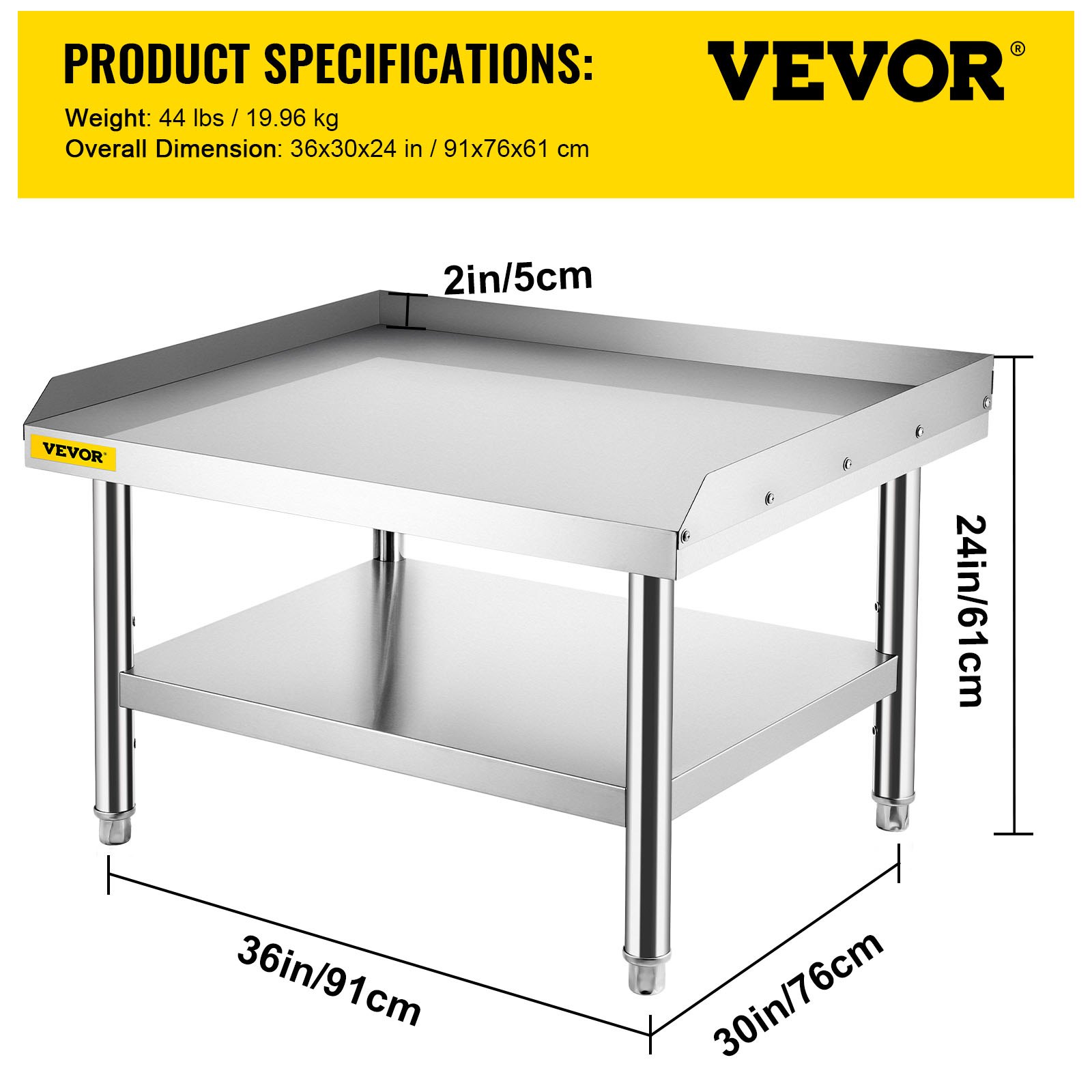 VEVOR Stainless Steel Equipment Grill Stand, 36 x 30 x 24 Inches Stainless Table, Grill Stand Table with Adjustable Storage Undershelf, Equipment Stand Grill Table for Hotel, Home, Restaurant Kitchen