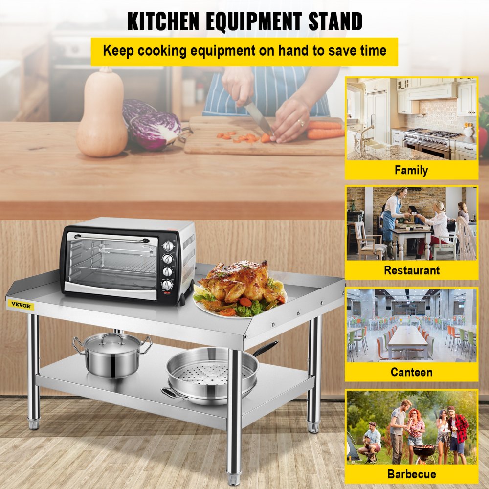 VEVOR Stainless Steel Equipment Grill Stand, 48 x 28 x 24 Inches Stainless Table, Grill Stand Table with Adjustable Storage Undershelf, Equipment Stand Grill Table for Hotel, Home, Restaurant Kitchen