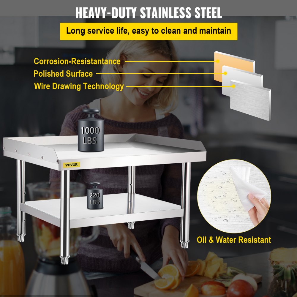 VEVOR Stainless Steel Equipment Grill Stand, 48 x 28 x 24 Inches Stainless Table, Grill Stand Table with Adjustable Storage Undershelf, Equipment Stand Grill Table for Hotel, Home, Restaurant Kitchen