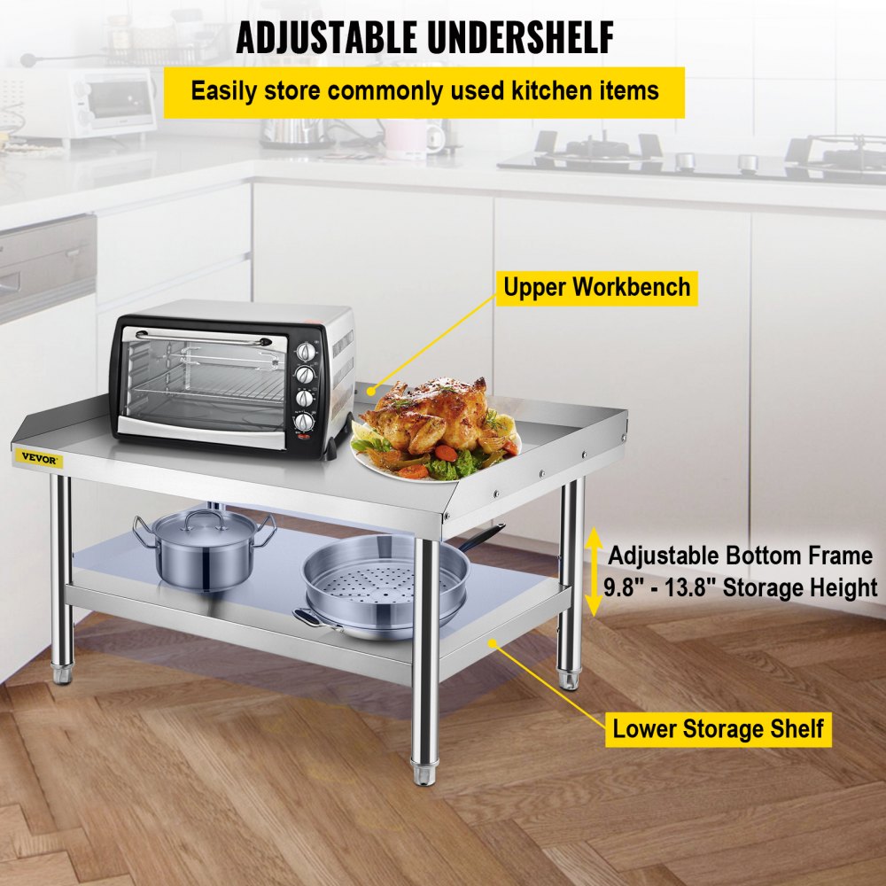VEVOR Stainless Steel Equipment Grill Stand, 48 x 28 x 24 Inches Stainless Table, Grill Stand Table with Adjustable Storage Undershelf, Equipment Stand Grill Table for Hotel, Home, Restaurant Kitchen