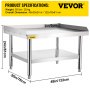 VEVOR Stainless Steel Equipment Grill Stand, 48 x 30 x 24 Inches Stainless Table, Grill Stand Table with Adjustable Storage Undershelf, Equipment Stand Grill Table for Hotel, Home, Restaurant Kitchen