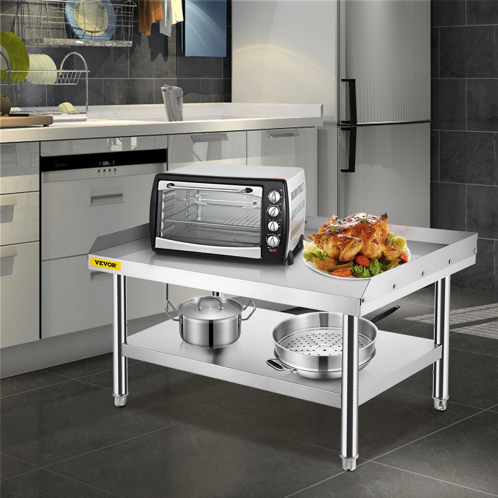 VEVOR Stainless Steel Equipment Grill Stand, 48 x 30 x 24 Inches Stainless Table, Grill Stand Table with Adjustable Storage Undershelf, Equipment Stand Grill Table for Hotel, Home, Restaurant Kitchen