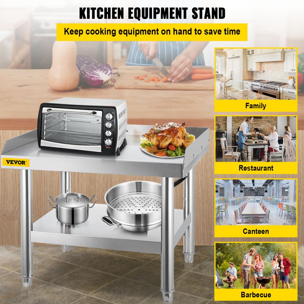 VEVOR Stainless Steel Equipment Grill Stand, 24 x 28 x 24 Inches Stainless Table, Grill Stand Table with Adjustable Storage Undershelf, Equipment Stand Grill Table for Hotel, Home, Restaurant Kitchen