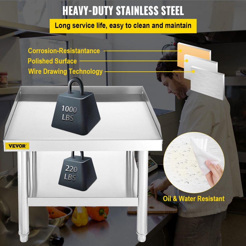 VEVOR Stainless Steel Equipment Grill Stand, 24 x 28 x 24 Inches Stainless Table, Grill Stand Table with Adjustable Storage Undershelf, Equipment Stand Grill Table for Hotel, Home, Restaurant Kitchen