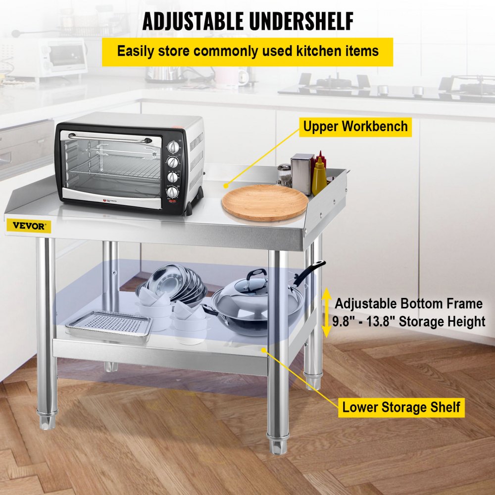 VEVOR Stainless Steel Equipment Grill Stand, 24 x 28 x 24 Inches Stainless Table, Grill Stand Table with Adjustable Storage Undershelf, Equipment Stand Grill Table for Hotel, Home, Restaurant Kitchen