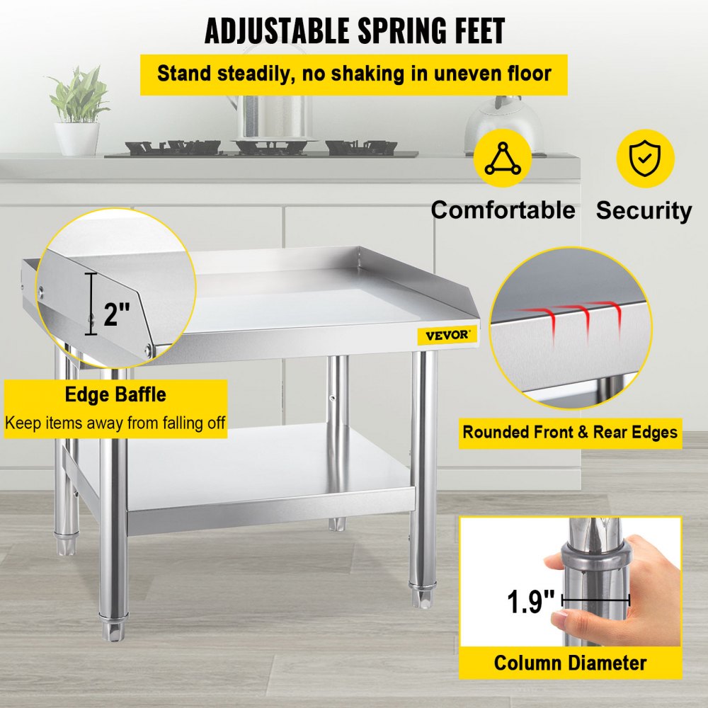 VEVOR Stainless Steel Equipment Grill Stand, 24 x 28 x 24 Inches Stainless Table, Grill Stand Table with Adjustable Storage Undershelf, Equipment Stand Grill Table for Hotel, Home, Restaurant Kitchen