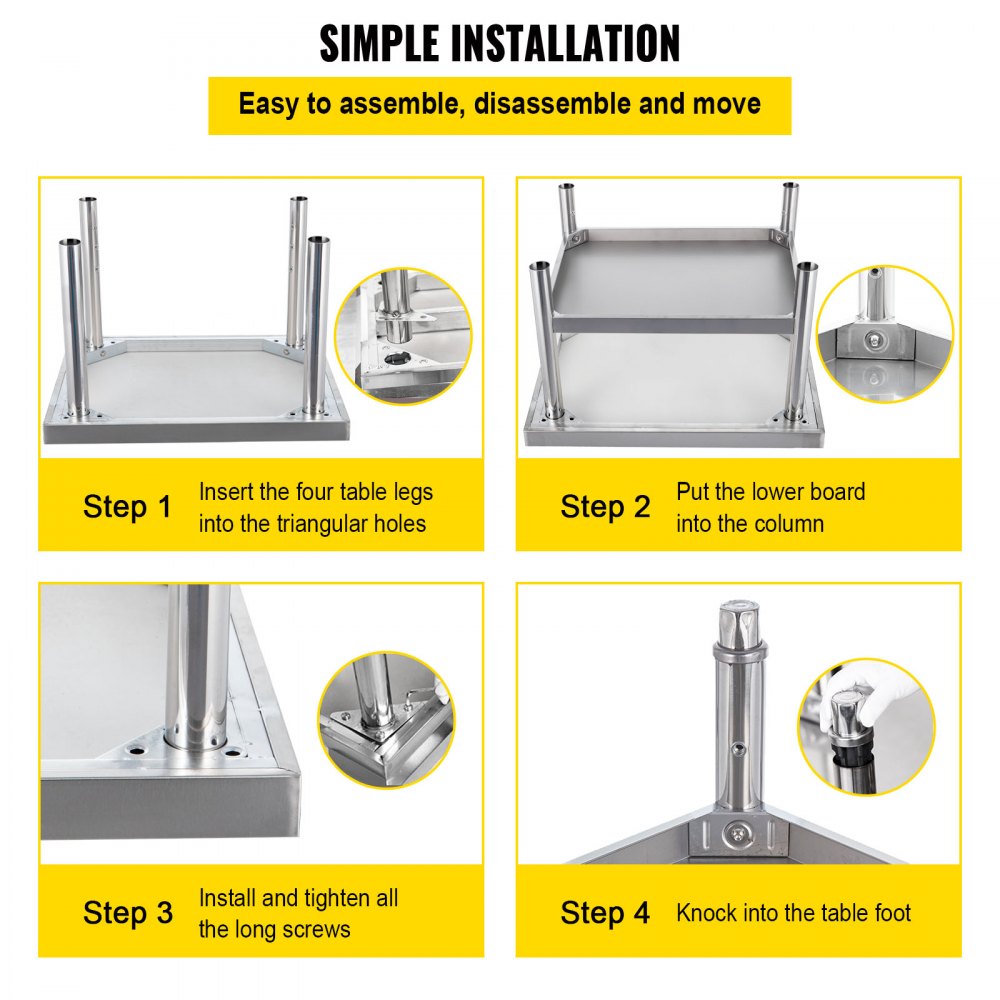 VEVOR Stainless Steel Equipment Grill Stand, 24 x 28 x 24 Inches Stainless Table, Grill Stand Table with Adjustable Storage Undershelf, Equipment Stand Grill Table for Hotel, Home, Restaurant Kitchen