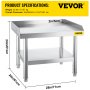 VEVOR Stainless Steel Table for Prep & Work 24" x 28" Kitchen Equipment Stand