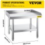 VEVOR Stainless Steel Equipment Grill Stand, 24 x 28 x 24 Inches Stainless Table, Grill Stand Table with Adjustable Storage Undershelf, Equipment Stand Grill Table for Hotel, Home, Restaurant Kitchen