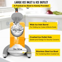 VEVOR Trituradora de hielo eléctrica de 110 V, máquina para hacer conos de nieve de 300 W, 1450 RPM, con cuchillas dobles de acero inoxidable, 210 lb/h, máquina de hielo afeitado con placa de hielo y cuchilla adicional para uso doméstico y comercial