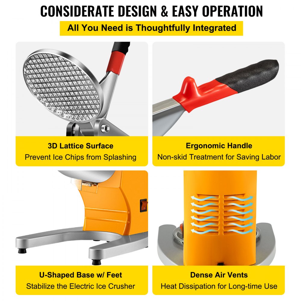 VEVOR Ice Shaver Machine Snow Cone Maker 95KG/H Dual-Blade Ice Crusher 300W