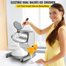 VEVOR Electric Ice Shaver Crusher Snow Cone Maker Machine with Dual Stainless Steel Blades 210LB/H Shaved Ice Machine 300W 1450 RPM with Ice Plate & Additional Blade for Home and Commercial Use Silver