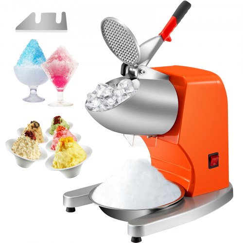 VEVOR Electric Ice Shaver Crusher Snow Cone Maker Machine with Dual Stainless Steel Blades 210LB/H Shaved Ice Machine 300W 1450 RPM with Ice Plate & Additional Blade for Home and Commercial Use Orange