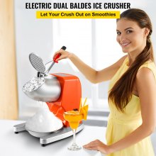 VEVOR Electric Ice Shaver Crusher Snow Cone Maker Machine with Dual Stainless Steel Blades 210LB/H Shaved Ice Machine 300W 1450 RPM with Ice Plate & Additional Lade για οικιακή και επαγγελματική χρήση Πορτοκαλί