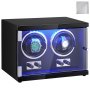 VEVOR watch winder with dual watch slots, blue led lighting, and black finish, includes a cleaning cloth.